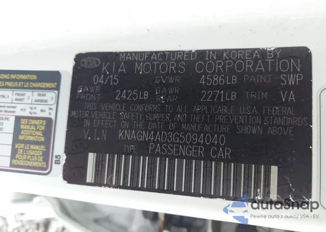 2016 Kia Optima Hybrid Ex from USA, damaged, VIN KNAGN4AD3G5094040